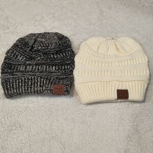 C.C Cable Knit Beanie for Kids - Black Marled & Cream